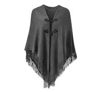 Ferand Women's Open Front Poncho Loose Fitting Fringed Cape Shawl for Autumn Winter 2023 - One Size - Dark grey