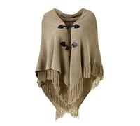 Ferand Women's Open Front Poncho Loose Fitting Fringed Cape Shawl for Autumn Winter 2023 - One Size - Khaki