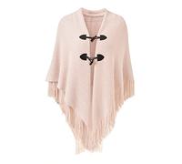 Ferand Women's Open Front Poncho Loose Fitting Fringed Cape Shawl for Autumn Winter 2023 - One Size - Pink