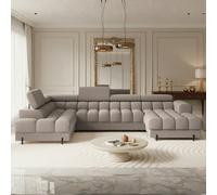 Feraria Modern U-Shaped Corner Sofa Bed With Storage Container Cappuccino Left Headrest