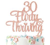 30 Flirty & Thriving Cake Topper, Cheers to 30 Years, Happy 30th Birthday Anniversary Party Decorations Rose Gold Glitter. (Rose Gold)