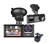 ferater 3 Camera Lens Car DVR 3-Channel Dash Cam HD 1080P Front and Rear Inside Dashcam Video Recorder Night Vision