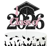 Ferburitar Class of 2026 Cake Topper, Congrats Grad/Finally Done, High School/College Bachelor Master Degree Graduation Party Decorations Supplies, Black and Pink Glitter