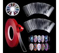 FERCAISH 100 Pcs Transparent Nail Stand Nail Art Display Stand with 10M Double Sided Tape and Nail Rhinestones, Acrylic Nail Art Practice Holder for Nail Salon Home, Women and Girls