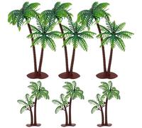 FERCAISH 6-Piece Miniature Palm Trees Plastic Model, Green, Tropical Style, Free-Standing, Smooth Finish, Realistic, Waterproof, Easy to Clean, Ideal for DIY Projects, Dioramas, Cake Decoration