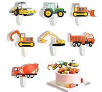 FERCAISH 84 Pieces Green Tractor Cake Picks, Digger Cake Decoration Car, Construction Vehicle Cupcake Topper, Paper Construction Theme Cake Insert for Boys Girls Birthday Cake Decoration Party