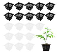 FERCAISH Pack of 20 Plastic Hydroponic Net Pots, Water Poultry Plant Basket, Black Slot Net Basket Pots, Square Plant Baskets, for Soilless Culture Flower Bulbs (White + Black)