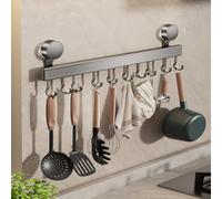 FERCOSEN Kitchen Hook Rack No Drilling with Suction Cup | 10 Hooks, 50 cm Long, 20 kg Load Capacity, 1 Minute Installation | Removable Rustproof Hook Rail for Kitchen Utensils