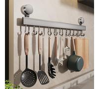 FERCOSEN Kitchen Hook Rack No Drilling with Suction Cup | 12 Hooks, 60 cm Long, 20 kg Load Capacity, 1 Minute Installation | Removable Rustproof Hook Rail for Kitchen Utensils