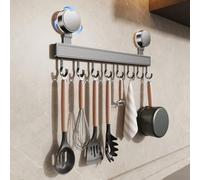 FERCOSEN Kitchen Hook Rack No Drilling with Suction Cup | 8 Hooks, 40 cm Long, 20 kg Load Capacity, 1 Minute Installation | Removable Rustproof Hook Rail for Kitchen Utensils