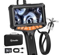 Ferdiiz 1080P Endoscope Inspection Camera, 5" LCD Screen Flexible Borescope, 8mm Pipe Endoscope Camera with Light, IP67 Waterproof Snake Borescope with a 32GB SD Card for Automotive, Engine Inspect