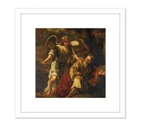Ferdinand Bol Biblical Scene Angel Painting 8X8 Inch Square Wooden Framed Wall Art Print Picture with Mount Artery8 White One Size