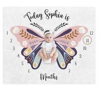 Ferdus Personalized Baby Blanket with Name Boho Moon Baby Monthly Milestone Blanket, Butterfy Baby Gift,Newborn Baby Blanket Gift, Pink Baby Girl Boy Milestone Growth Blanket Minky, CBB001