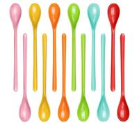Ferenando 12 Pcs Coloured Long Plastic Spoons 18.5cm with 6 Colours, Reusable Long Handled Spoon, Ice Cream Spoons, Long Handled Teaspoons, for Egg, Dessert, Latte (Dishwasher Safe)