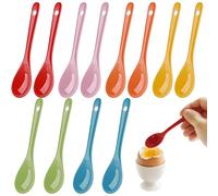 Ferenando 12 PCS Small Coloured Ceramic Spoon Set, 4.8inch Mini Porcelain Egg Spoons with Hole in 6 Colours, Reusable Ceramic Teaspoon for Coffee, Yogurt, Tea, Espresso, Dessert, Jam and Milky