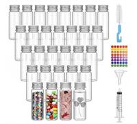 Ferenando 30 Pcs Glass Test Tubes with Lids, 50ml Glass Bottle with Screw Cap, Flat Bottom - Empty Transparent Vials, Small Test Tubes for Candy, Bath Salt, Beads & Sensory Materials