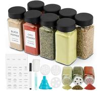 Ferenando 8 Pcs 120ml Square Glass Spice Jars with Lids and Labels, 16 Shaker Lids, Glass Seasoning Jars, Spice Storage Jars with Funnel, Brush , Pen, for Kitchen Spice Containers and Shaker