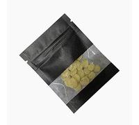 FERENLI 100Pcs Black Kraft Paper Window Bags Smell Proof Resealable Food Storage Pouch for Zip Flat Lock Candy Coffee Beans Packaging Bag with Tear Notches 3.5x5.1 inch