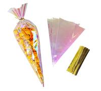 FERENLI 50 Pcs Iridescent Holographic Cellophane Treat Bags with Twist Ties Plastic Goodie Bags for Candy Popcorn Snack Birthday Party Favors Packaging (Iridescent Clear, 6.1x10 inch)