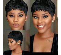 Fereowth Short Human Hair Wigs for Women Pixie Cut Wigs Short Straight Boy Cut Ladies Wigs Natural Black 1B Color