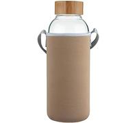 Ferexer 1.5 Litre Large Borosilicate Glass Water Bottle with Bamboo Lid with Neoprene Sleeve 1500 ml / 1.5 L Gold