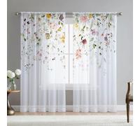 Fereyis Floral Sheer Curtains for Living Room 84 inch Length 2 Panels Set Elegant Butterfly Spring Flower Printed Window Curtain Chiffon Drapes for Bedroom