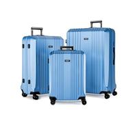FERGÉ Cannes 3-Piece Hard Shell TSA Combination Lock Travel Suitcase Trolley Set (Hand Luggage, L, XL) Set of 3 Hard Shell Suitcases Rolling Suitcase 4 Wheels Combination Lock 100% ABS & PC, sky blue,