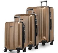 FERGÉ Luggage Set 3 Piece Hard Shell Trolley Cannes Suitcase Set 4 Twin Spinner Wheels Brown