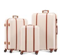 FERGÉ Milano Suitcase Set Hard Shell 3-Piece Trolley Set - Hand Luggage 55 cm, L and XL 3 Hard Shell Suitcases Rolling Suitcase 4 Wheels 100% ABS, Cream-Brown, Set of 3, Suitcase Set