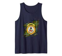 Ferguson Clan Crest and Tartan Scottish Surname Tank Top, Men, Navy Blue, XX-Large