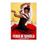 Feria De Sevilla, Spain Vintage Spanish Travel Poster, Retro Spain Tourism Print, Decoration Wall Art Seville Landmark Bedroom Decor, A2 (Print Only) - 59.4x42cm