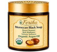 FERIHA Moroccan Black Soap with Organic Argan Oil, Made in Morocco, 7 oz