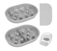 Feriva Cat Slow Feeder Bowls and Mat Set for Sure Feed Automatic Feeder, 1 Slow Feeding Single Bowl, 1 Puzzle Feed Split Bowl, 1 Mat, Promote Healthy Eating, Non-Slip and BPA-Free, Easy to Clean