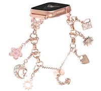 FERJITGR Charm watch strap compatible with Apple Watch Bands 38mm 40mm 41mm 42mm 44mm 45mm 49mm 46mm for Women, Metal Strap for iWatch Series 10 9 8 7 6, rose gold butterfly charm, 38mm/40mm/41mm/42mm