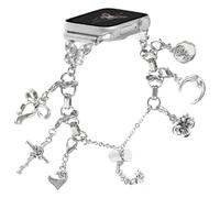 FERJITGR Charm watch strap compatible with Apple Watch Bands 38mm 40mm 41mm 42mm 44mm 45mm 49mm 46mm for Women, Metal Strap for iWatch Series 10 9 8 7 6, Silver Butterfly Charm, 38mm/40mm/41mm/42mm
