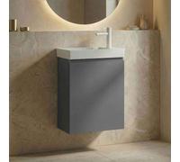 ferla 400mm wooden wall mounted vanity unit & basin with 1 door in matte grey