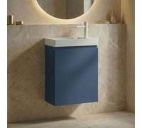 ferla 400mm wooden wall mounted vanity unit & basin with 1 door in petrol blue