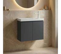 ferla 600mm wooden wall mounted vanity unit & basin with 2 doors in matte anthracite