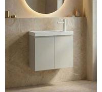 ferla 600mm wooden wall mounted vanity unit & basin with 2 doors in matte cashmere