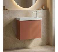 ferla 600mm wooden wall mounted vanity unit & basin with 2 doors in matte cinnamon