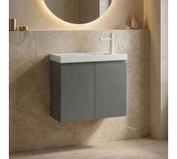 ferla 600mm wooden wall mounted vanity unit & basin with 2 doors in matte grey