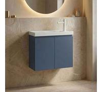 ferla 600mm wooden wall mounted vanity unit & basin with 2 doors in petrol blue