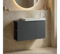 ferla 800mm wooden wall mounted vanity unit & basin with 2 doors in matte anthracite