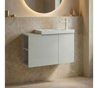 ferla 800mm wooden wall mounted vanity unit & basin with 2 doors in matte cashmere