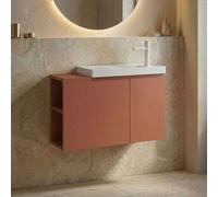 ferla 800mm wooden wall mounted vanity unit & basin with 2 doors in matte cinnamon