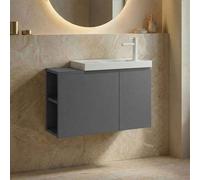 ferla 800mm wooden wall mounted vanity unit & basin with 2 doors in matte grey