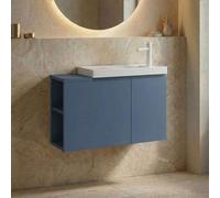 ferla 800mm wooden wall mounted vanity unit & basin with 2 doors in petrol blue