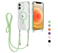FERLAN Crossbody Lanyard Case for iPhone 12 Pro/iPhone 12 with Strap, Necklace Mobile Phone Case with magnetism Transparent TPU Acrylic Case Cover with Cord Adjustable Lanyard Protective Case -green