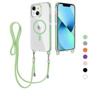 FERLAN Crossbody Lanyard Case for iPhone 14/iPhone 13 with Strap, Necklace Mobile Phone Case with magnetism Transparent TPU Acrylic Case Cover with Cord Adjustable Lanyard Protective Case -green