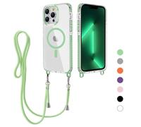 FERLAN Crossbody Lanyard Case for iPhone 14 Pro Max with Strap, Necklace Mobile Phone Case with magnetism Transparent TPU Acrylic Case Cover with Cord Adjustable Lanyard Protective Case -green